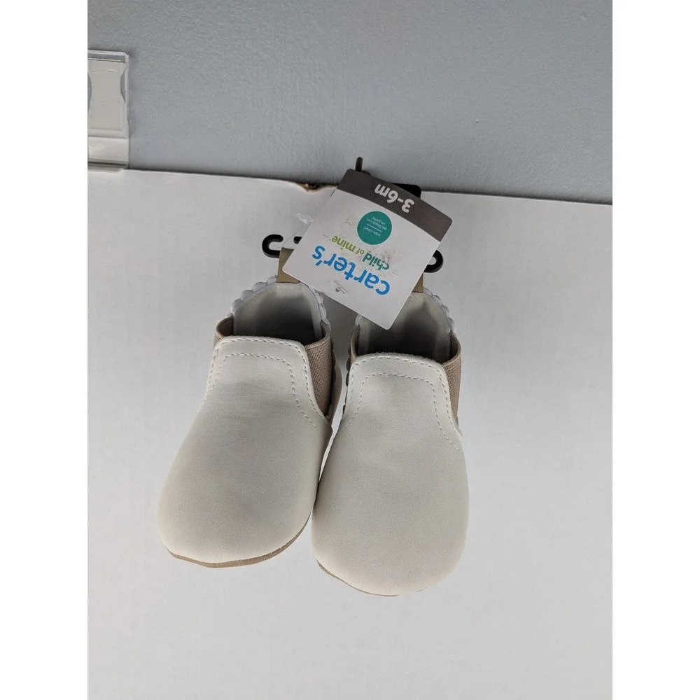 Carters Child of Mine Baby Shoes Cream Faux Leather Slip On Crib Shoes 3-6M